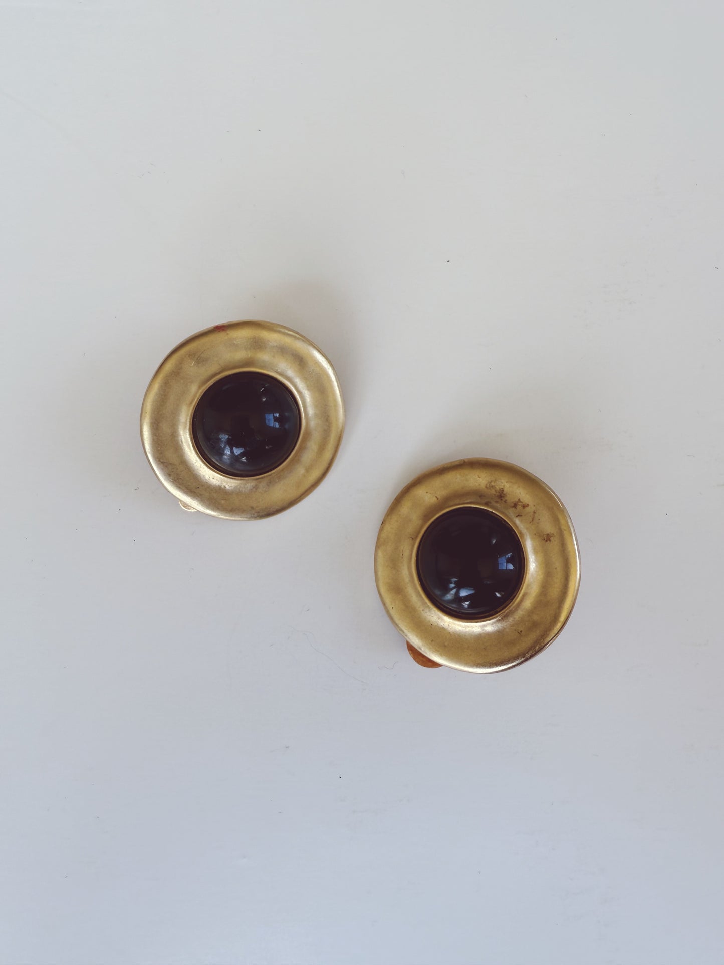 ERWIN PEARL Vintage P.E.P Gold Black Metal Modernist Clip On Earrings