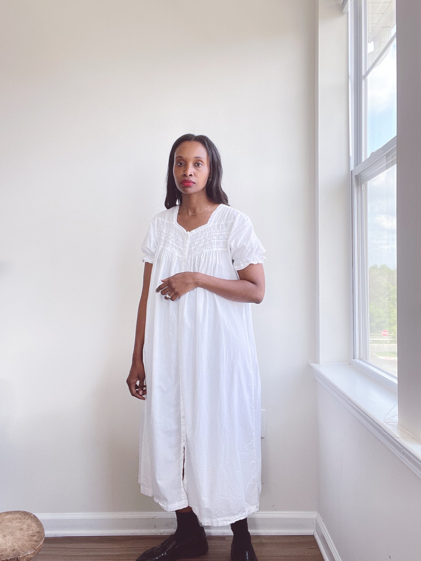 Vintage White Cotton House Dress