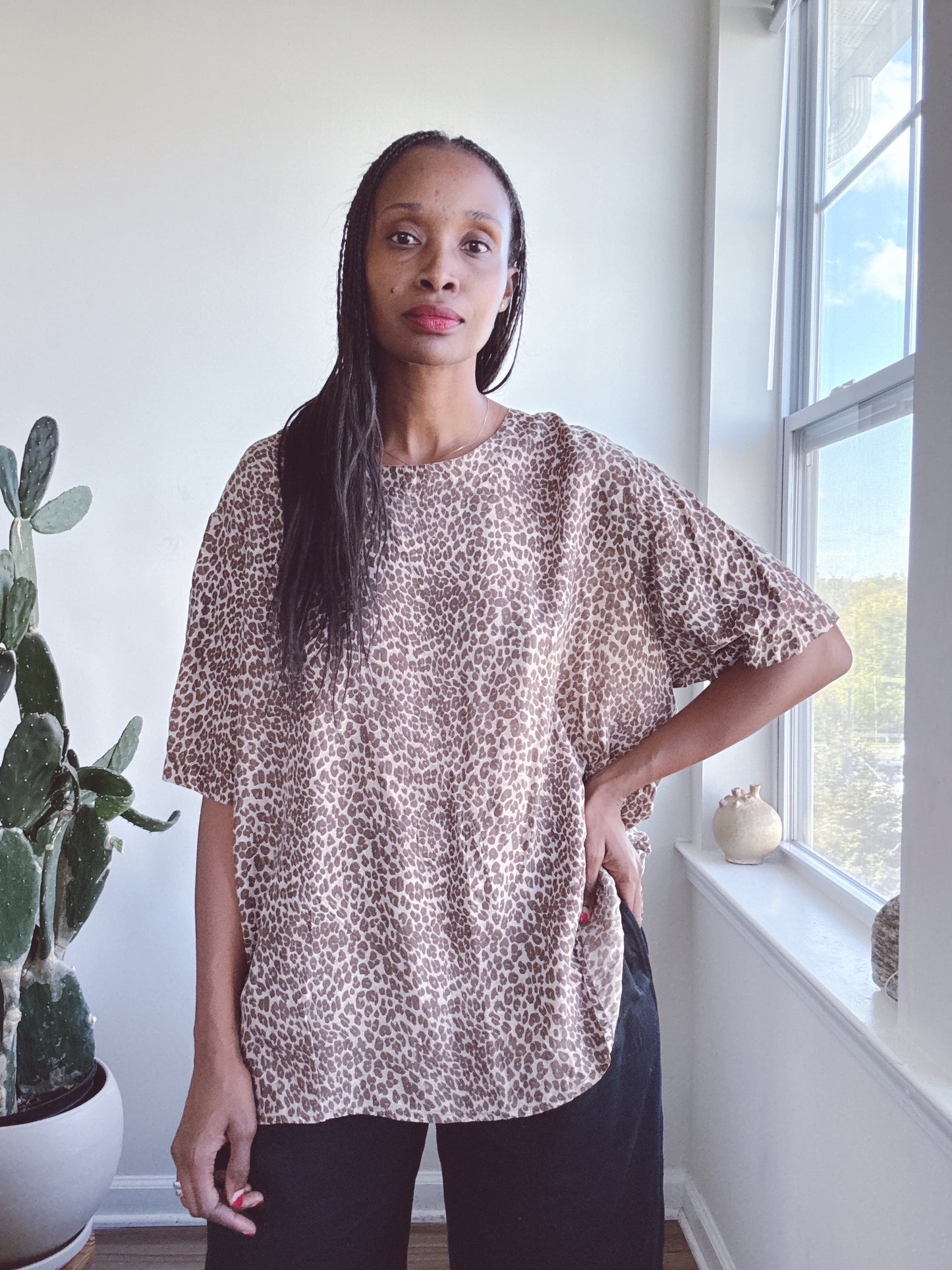 Vintage Silk Tee Blouse Animal Print