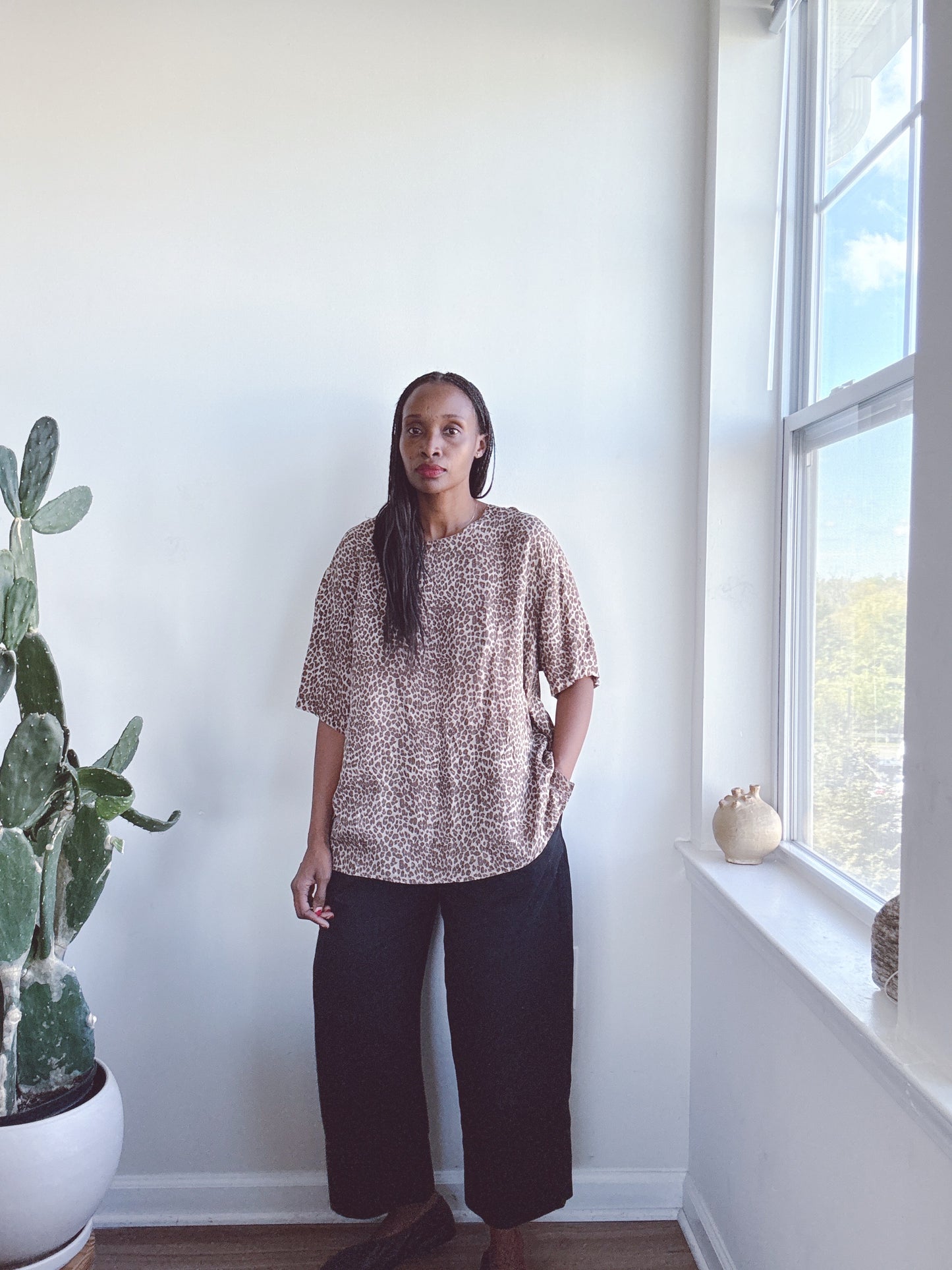 Vintage Silk Tee Blouse Animal Print