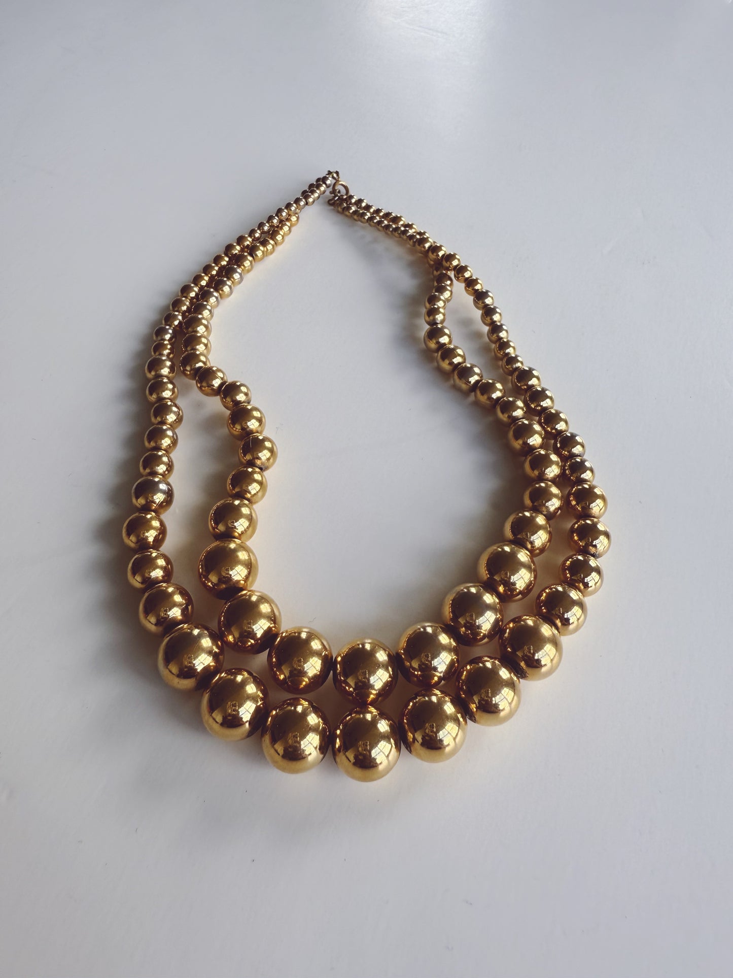 Double Gold Pearl Bead Necklace Costume Jewelry