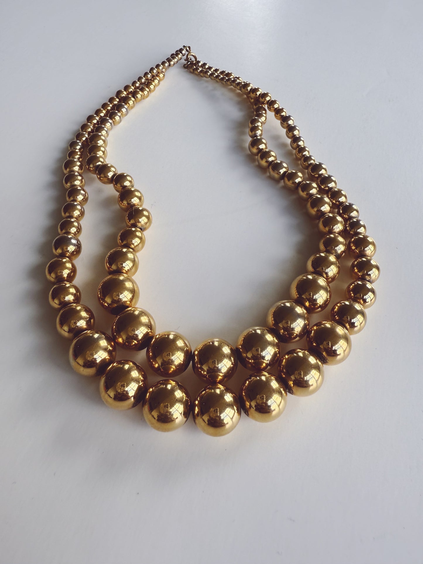 Double Gold Pearl Bead Necklace Costume Jewelry