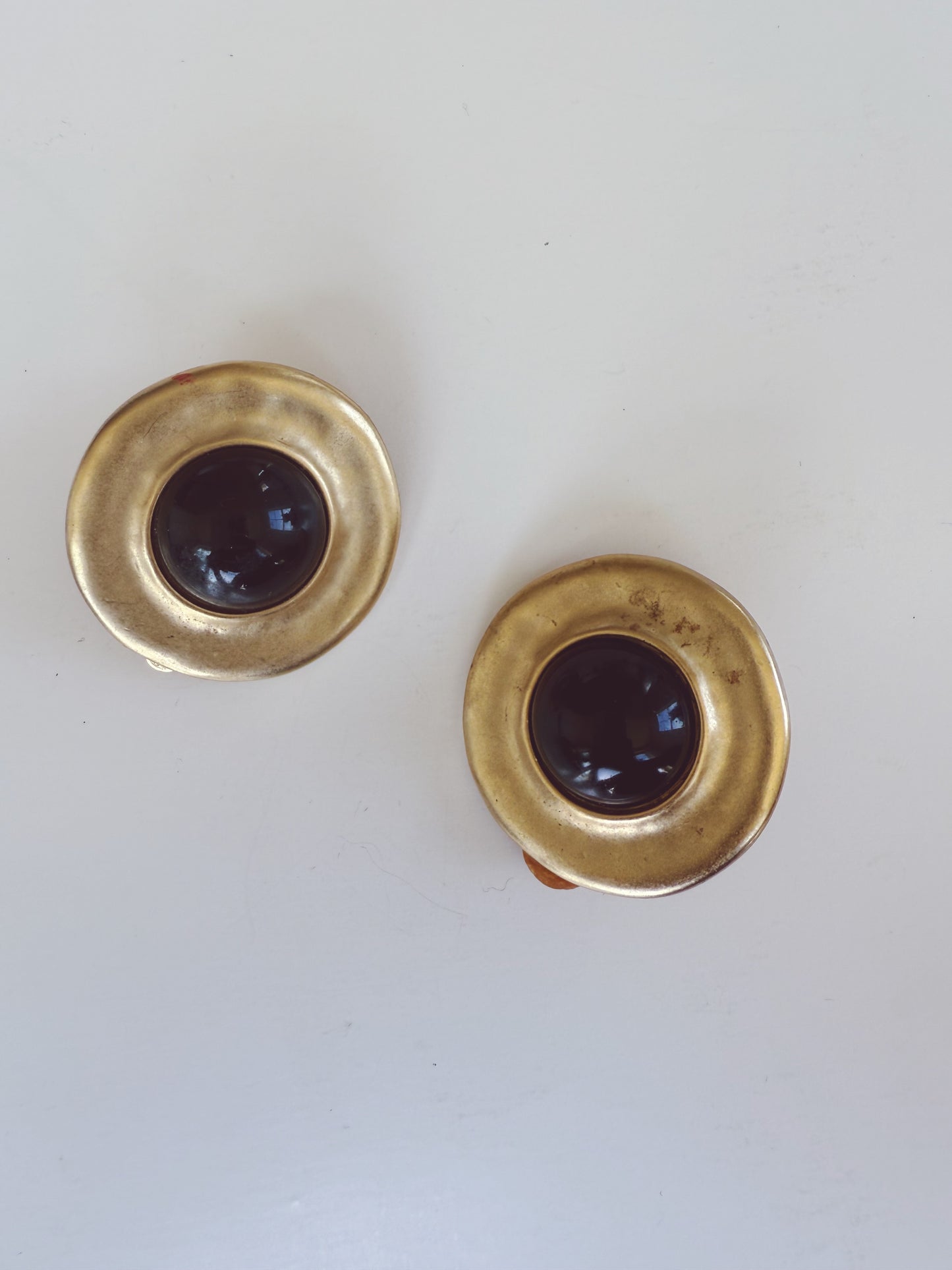 ERWIN PEARL Vintage P.E.P Gold Black Metal Modernist Clip On Earrings
