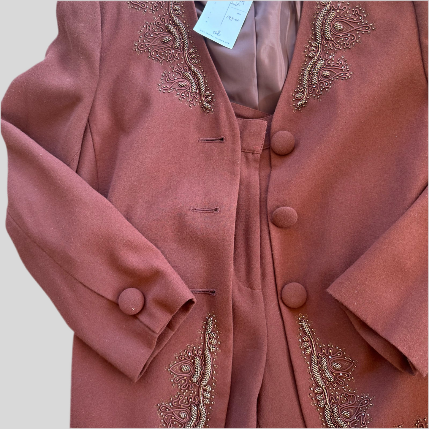 Morgan Taylor Brown Beaded Blazer Suit 6P