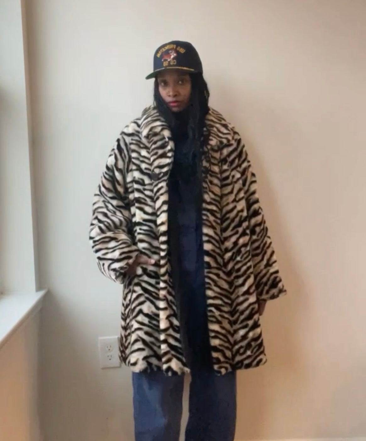 Vintage Faux Fur Animal Print Coat Jacket