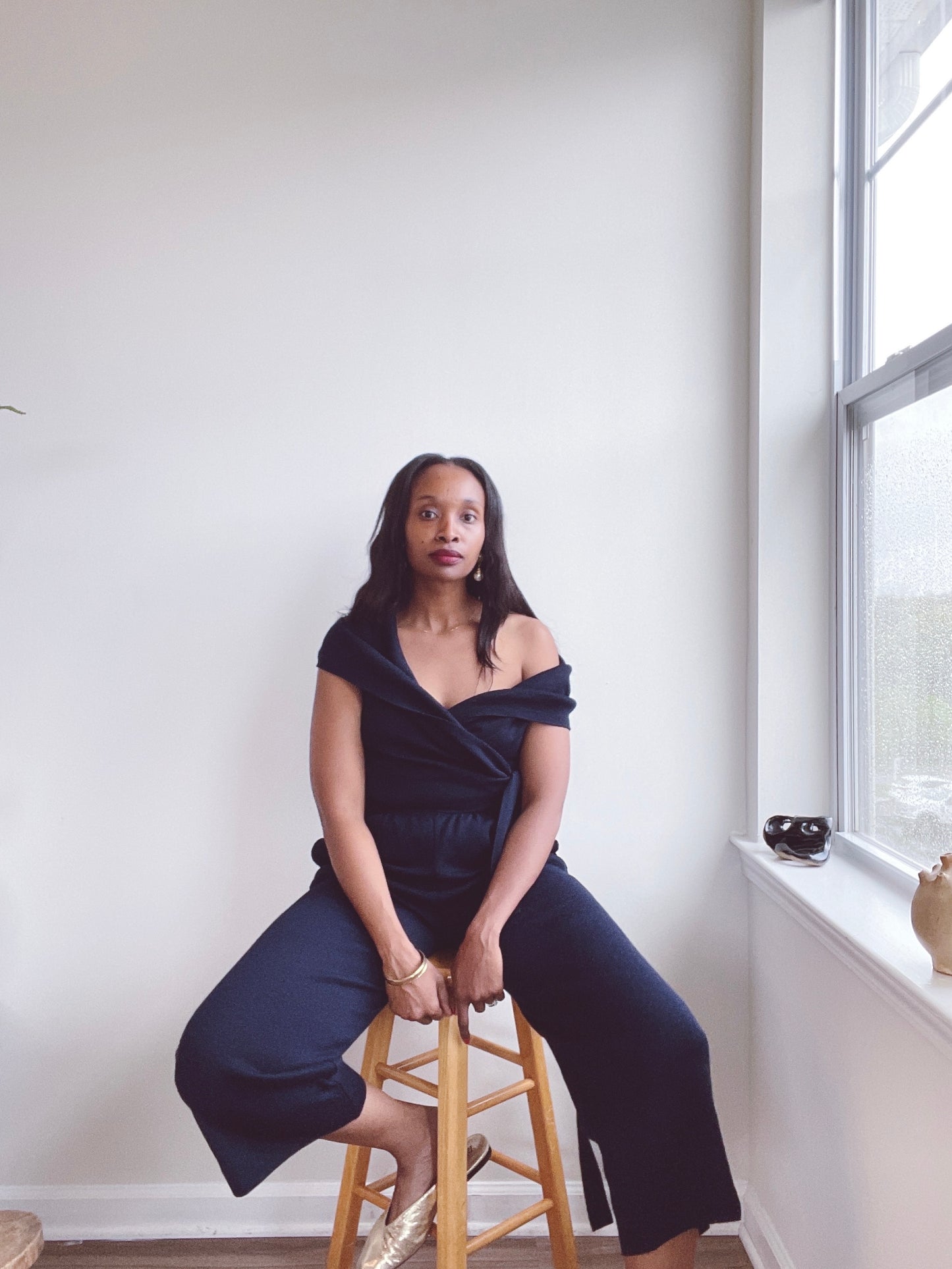 Navy Blue Knit Wrap Top Set