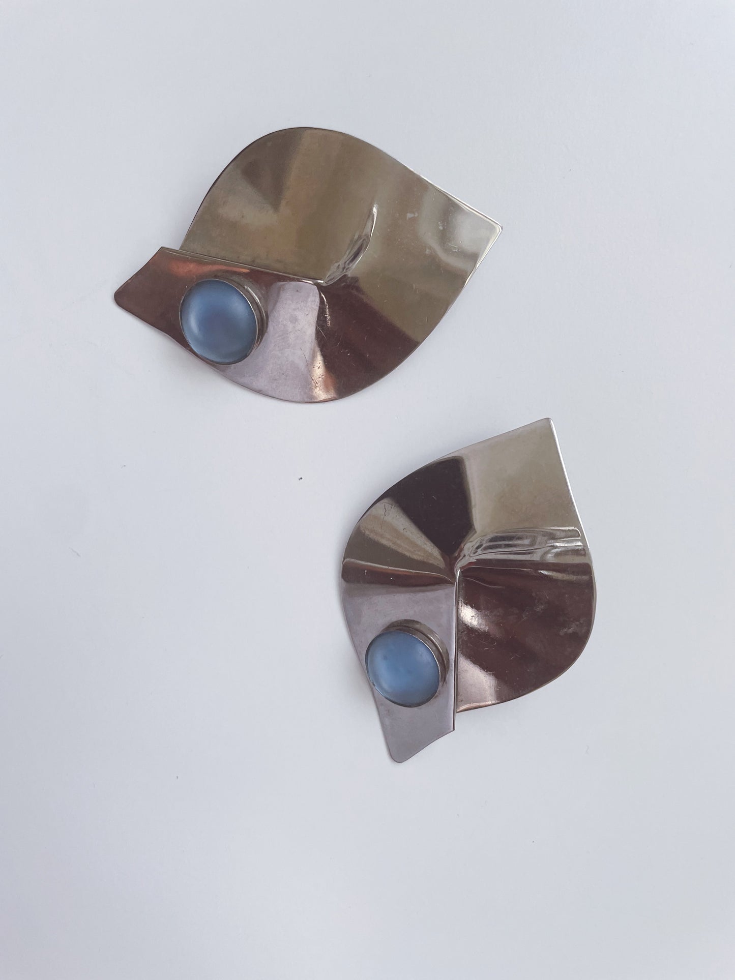 Vintage Modernist Blue Stone Silver Earrings - RESERVED