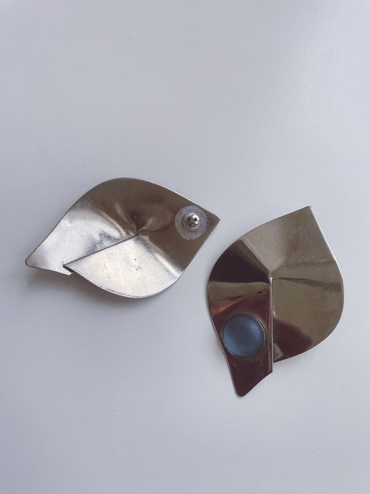 Vintage Modernist Blue Stone Silver Earrings - RESERVED