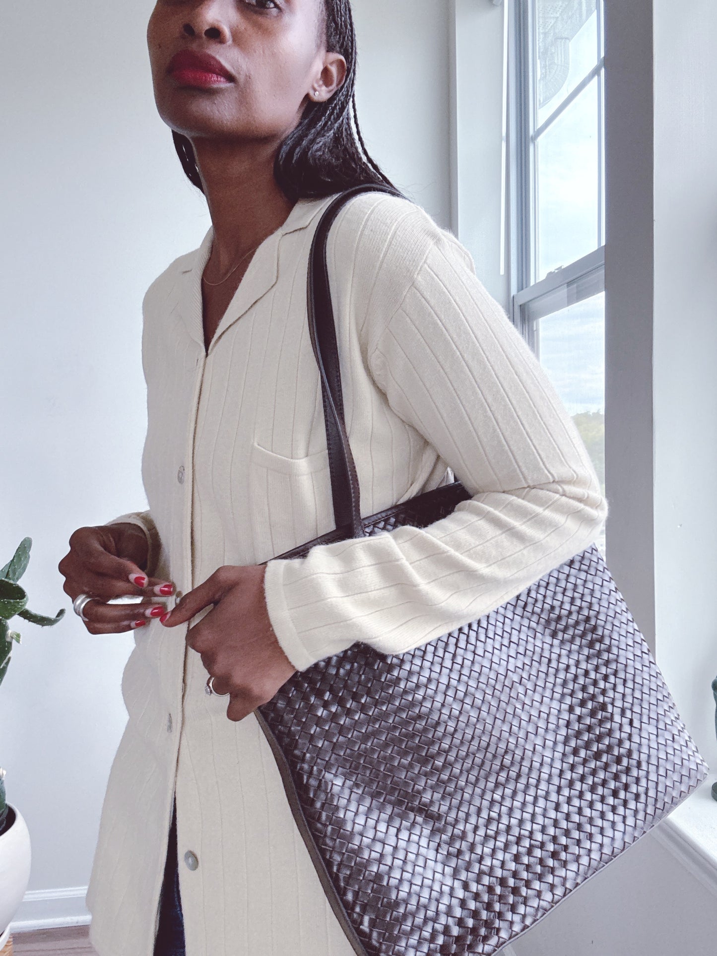 Ribbed Knit Cardigan Sweater Ivory Cream