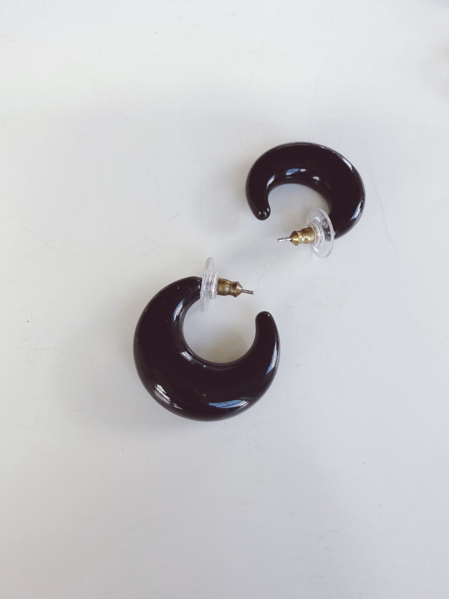 Vintage Resin Black Moon Hoop Earrings
