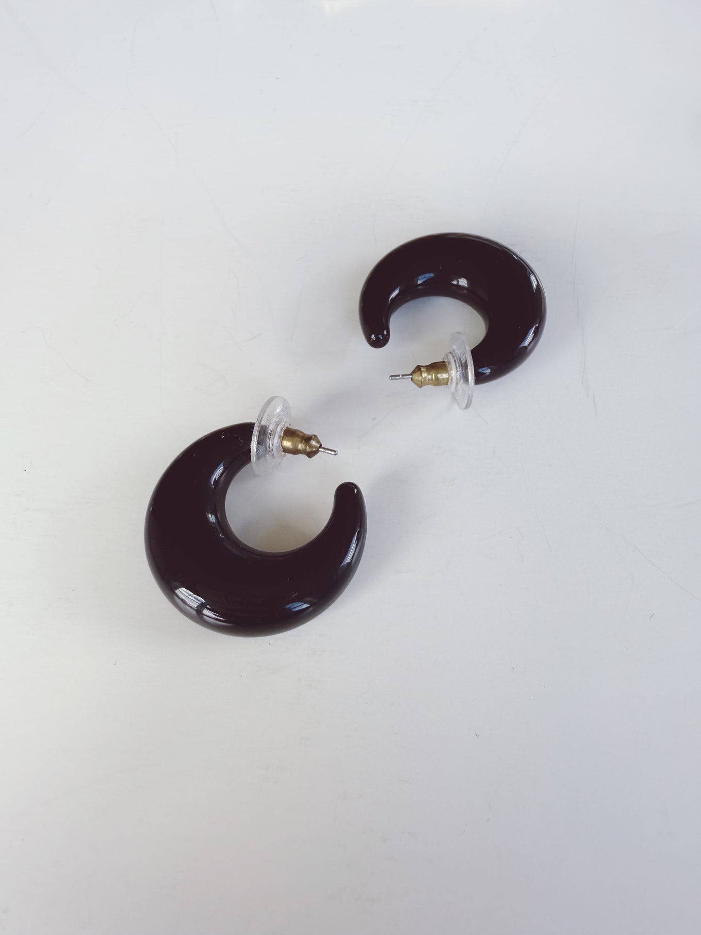 Vintage Resin Black Moon Hoop Earrings