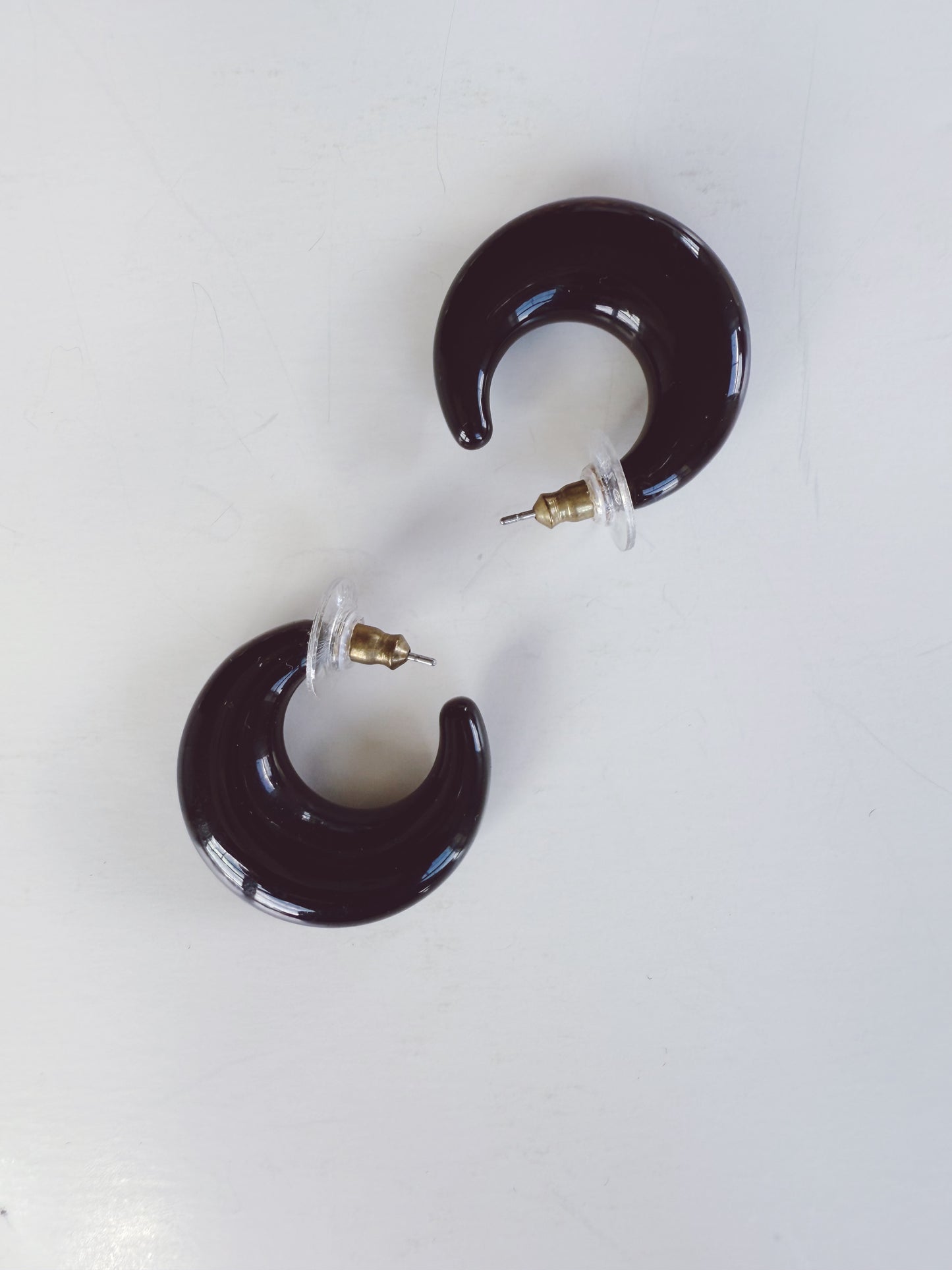 Vintage Resin Black Moon Hoop Earrings