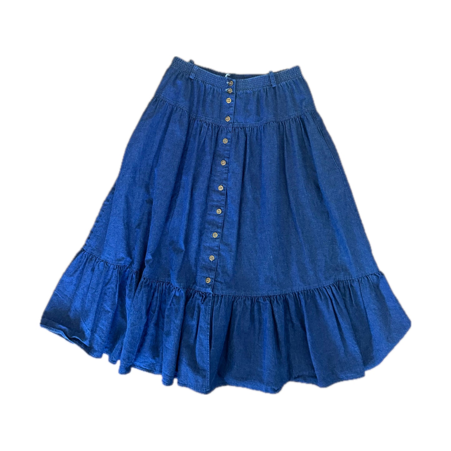 Vintage Denim Blue Tiered Midi Skirt M