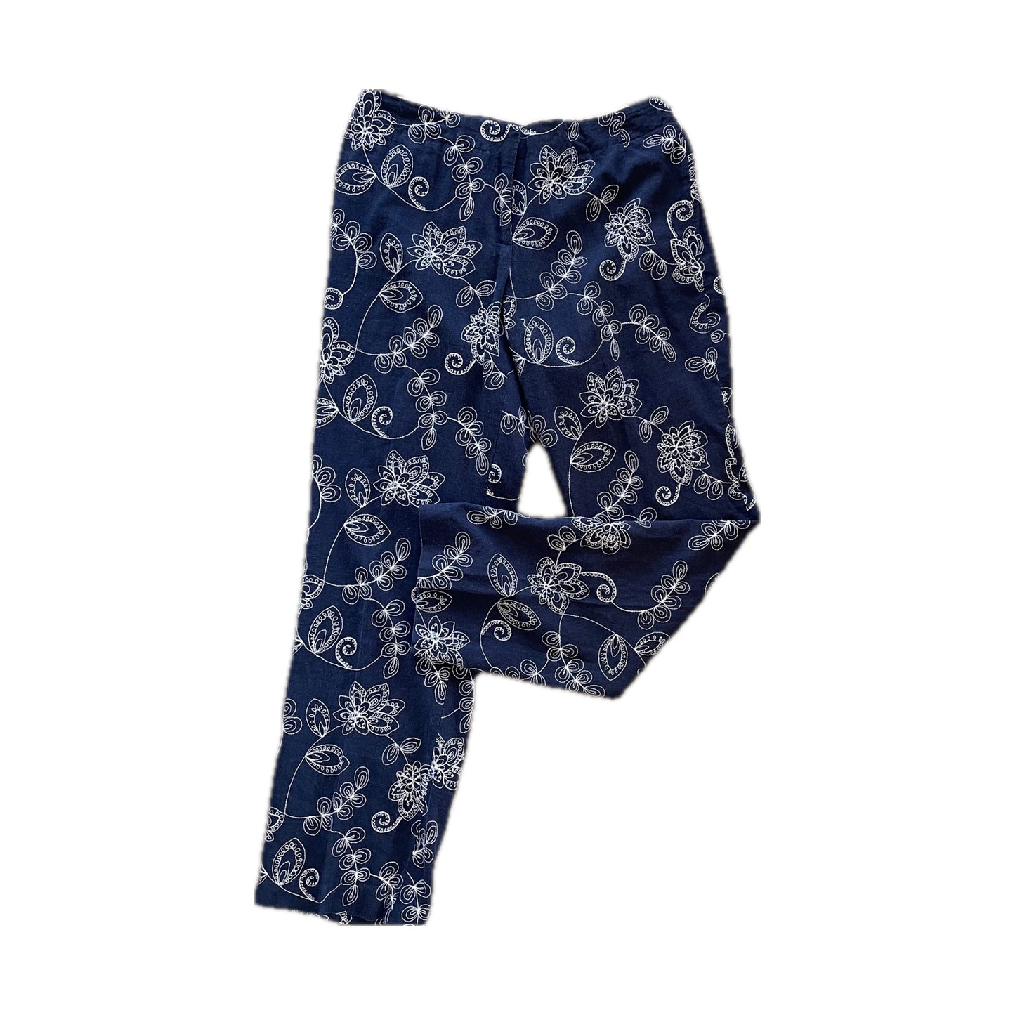 Collection Harve Benard Navy Floral Embroidered Pants