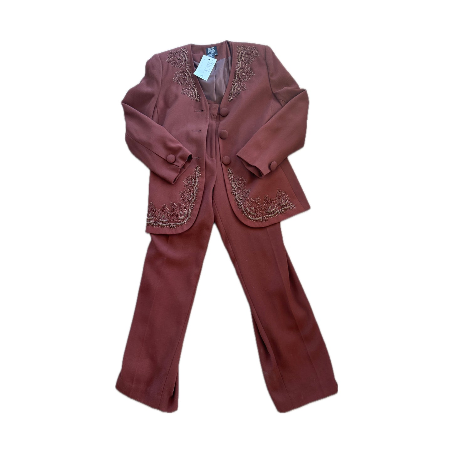 Morgan Taylor Brown Beaded Blazer Suit 6P