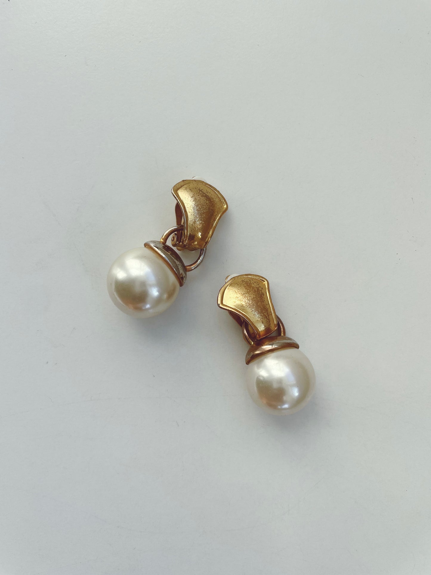 Pearl Gold Tone Clip On Drop Earrings