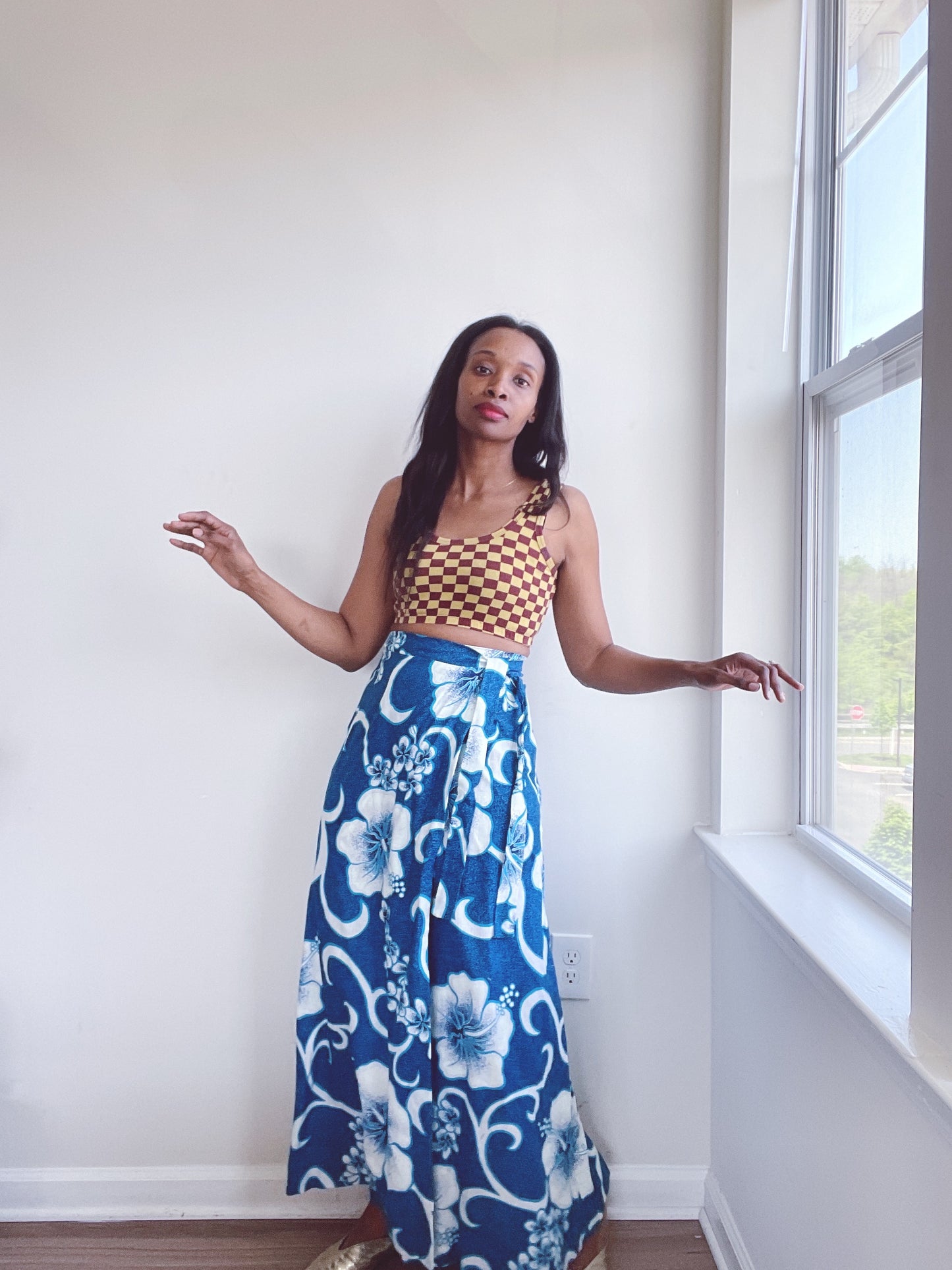 Hawaiian Floral Maxi Wrap Skirt