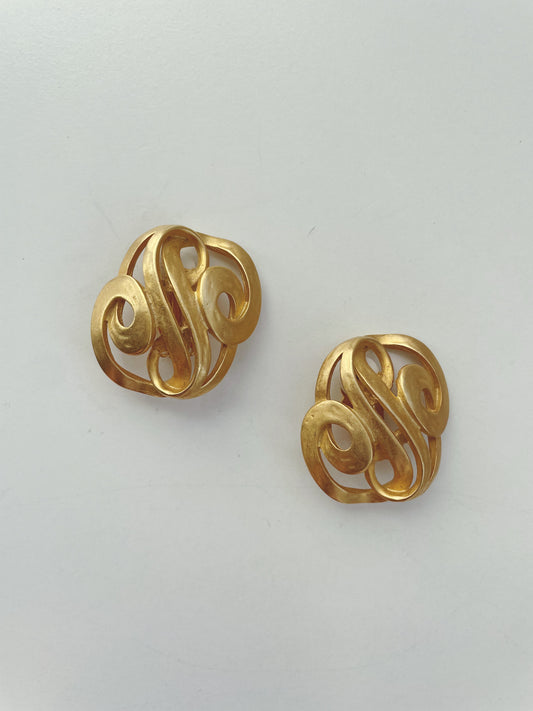 ERWIN PEARL Vintage P.E.P Gold Metal Modernist Clip On Earrings