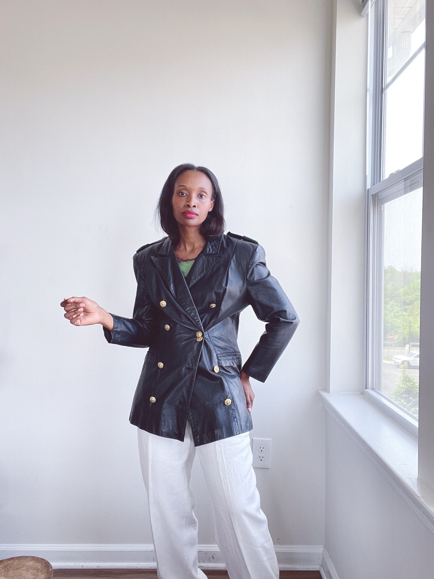 Black Military Style Leather Jacket