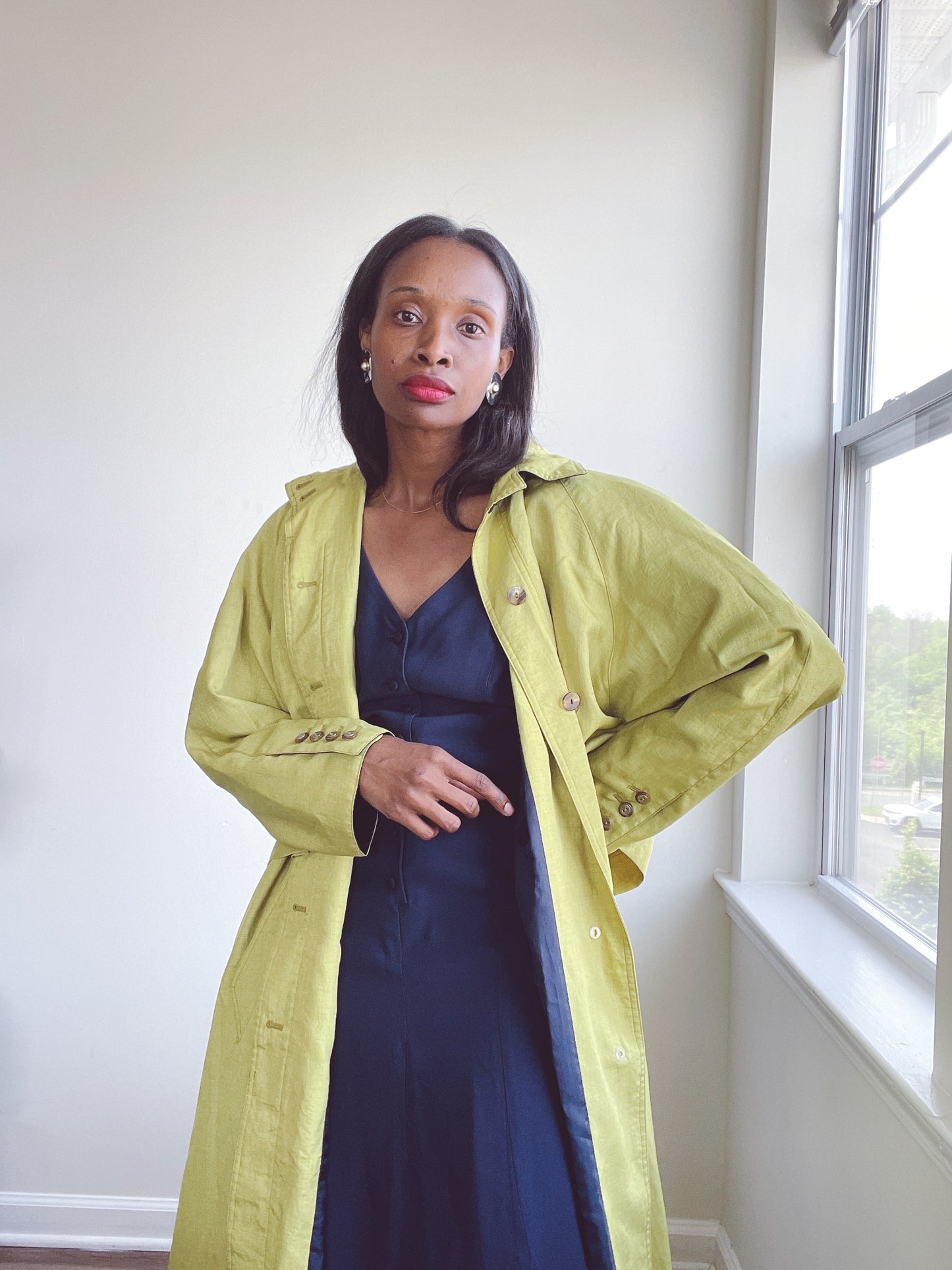 Vintage Chartreuse Trench Coat