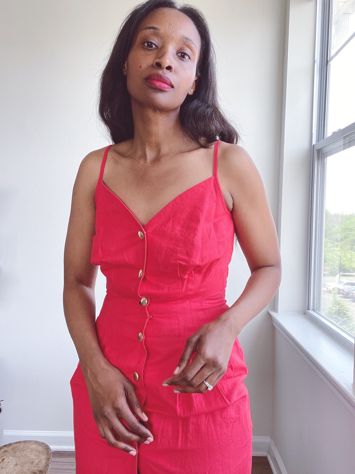 Vintage Red Linen Party Dress
