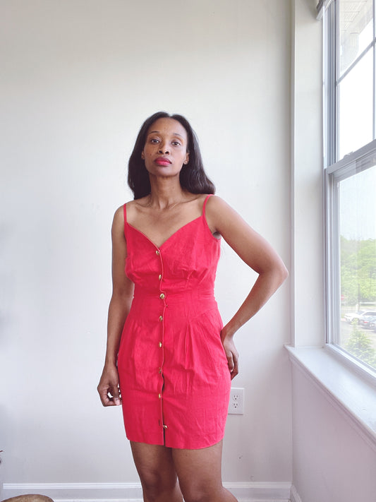 Vintage Red Linen Party Dress
