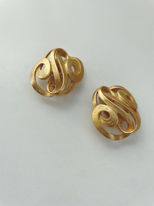 ERWIN PEARL Vintage P.E.P Gold Metal Modernist Clip On Earrings