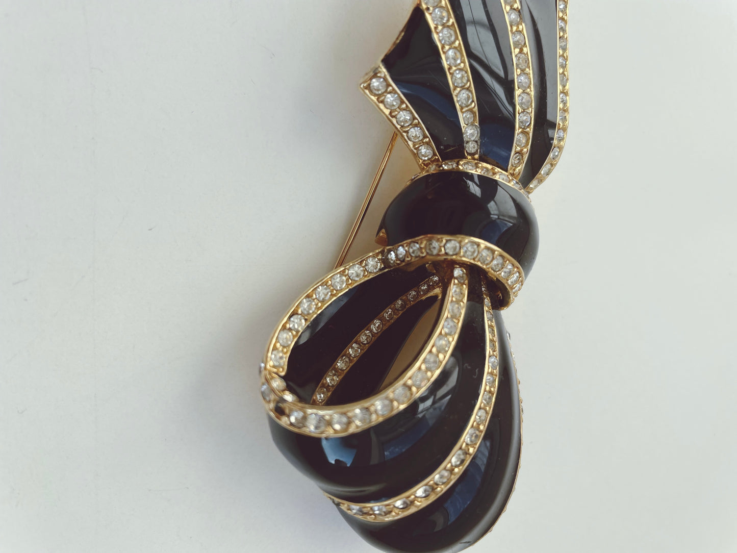 CINER Black Enamel Crystal Bow Brooch