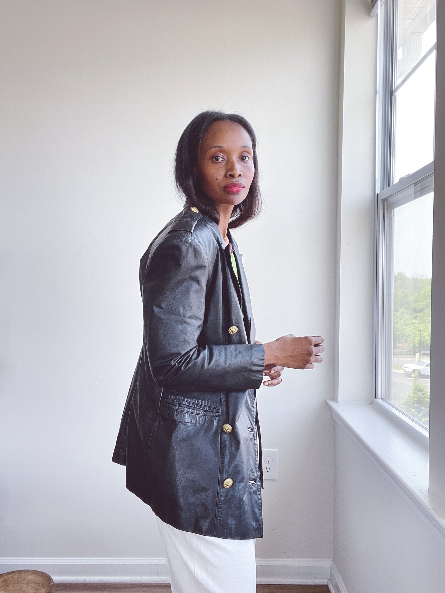 Black Military Style Leather Jacket
