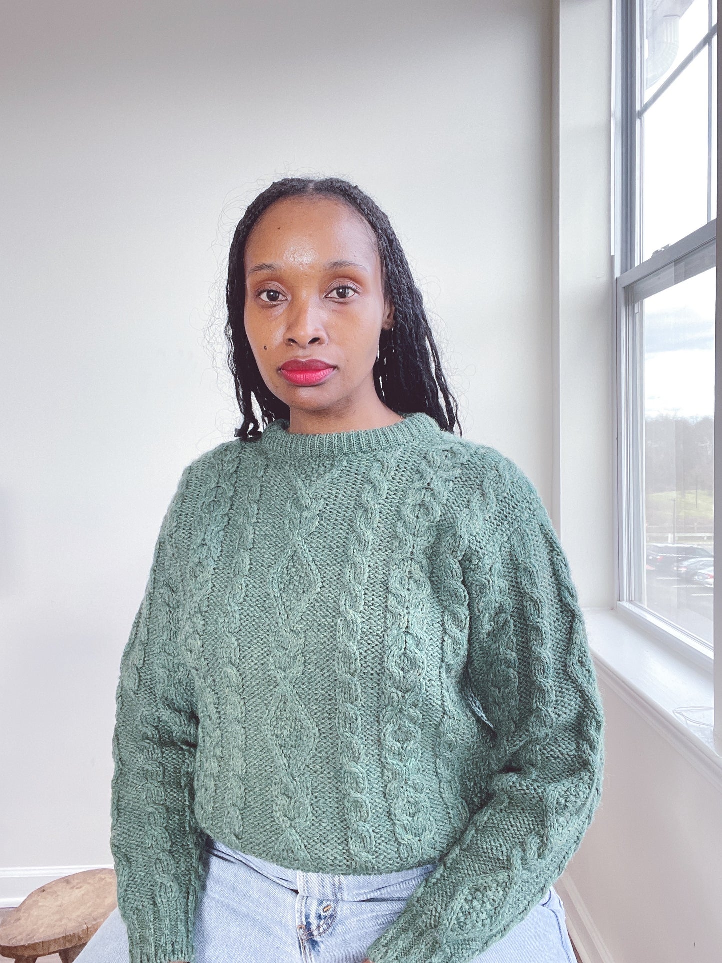 LL Bean Wool Green Cable Knit Sweater