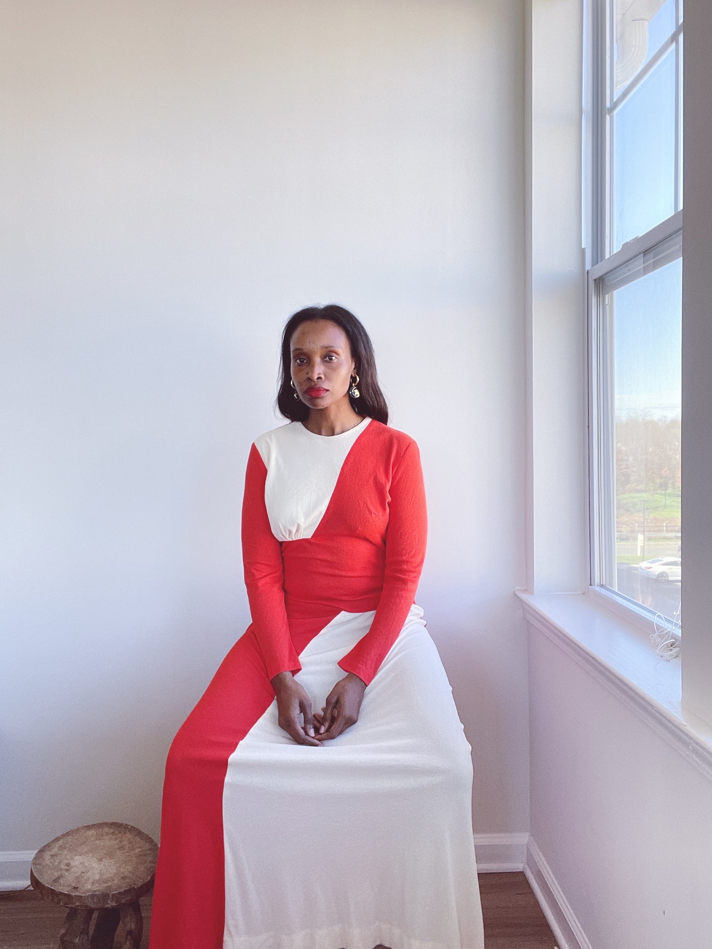 70s Red Block Maxi Dress