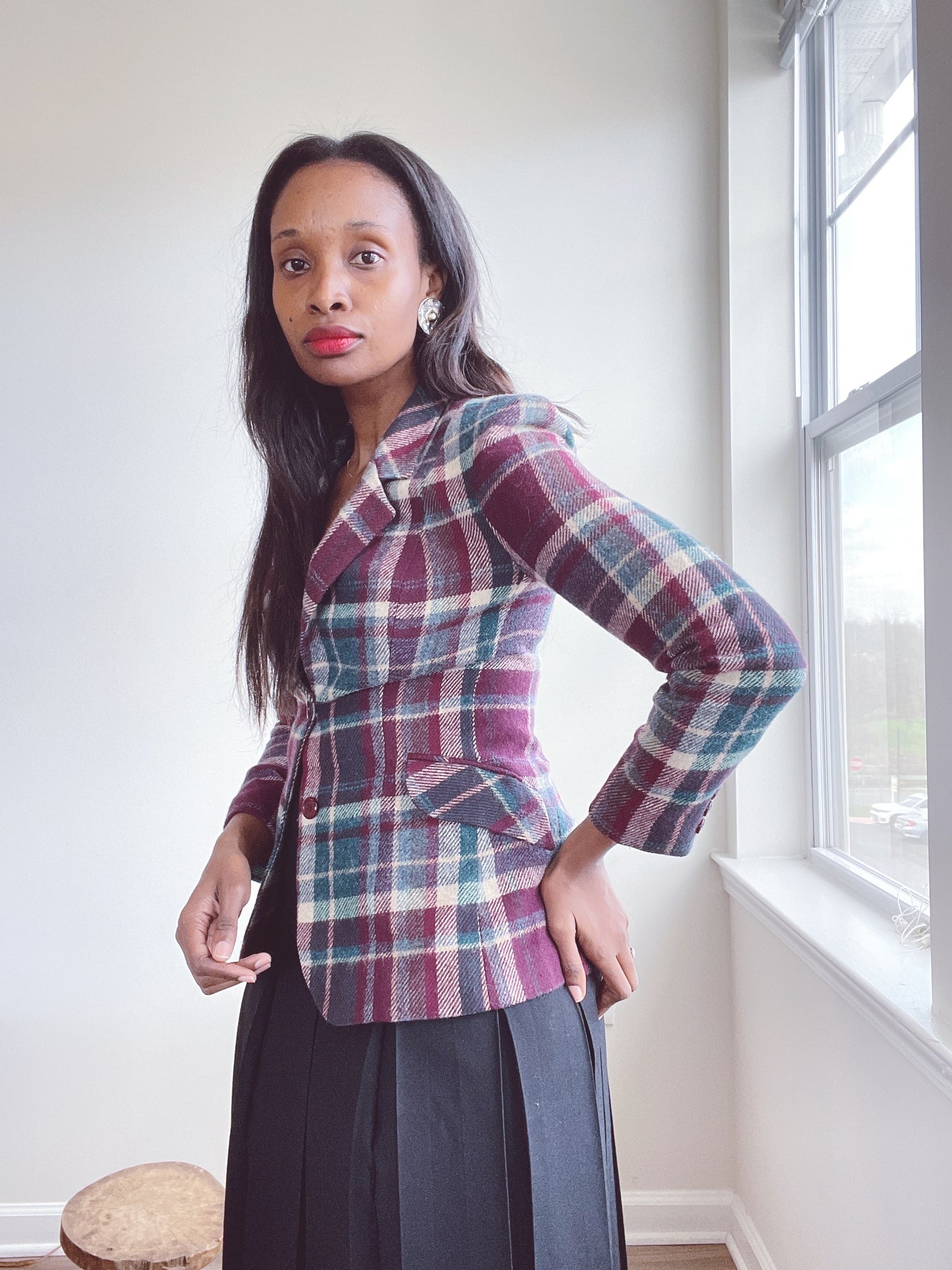 Vintage Plaid Blazer Jacket