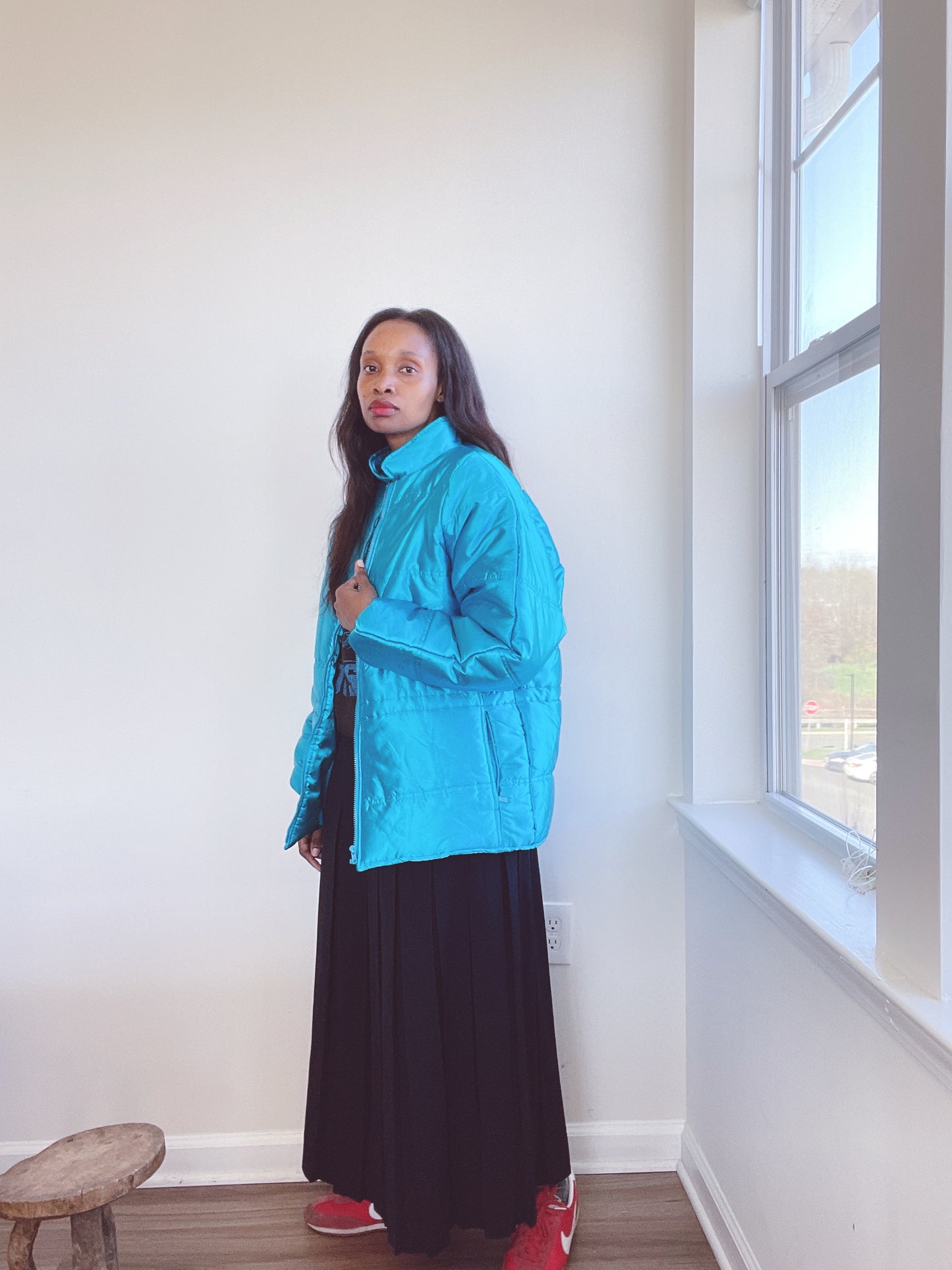 Metallic Quilted Blue Vintage Bomber Jacket