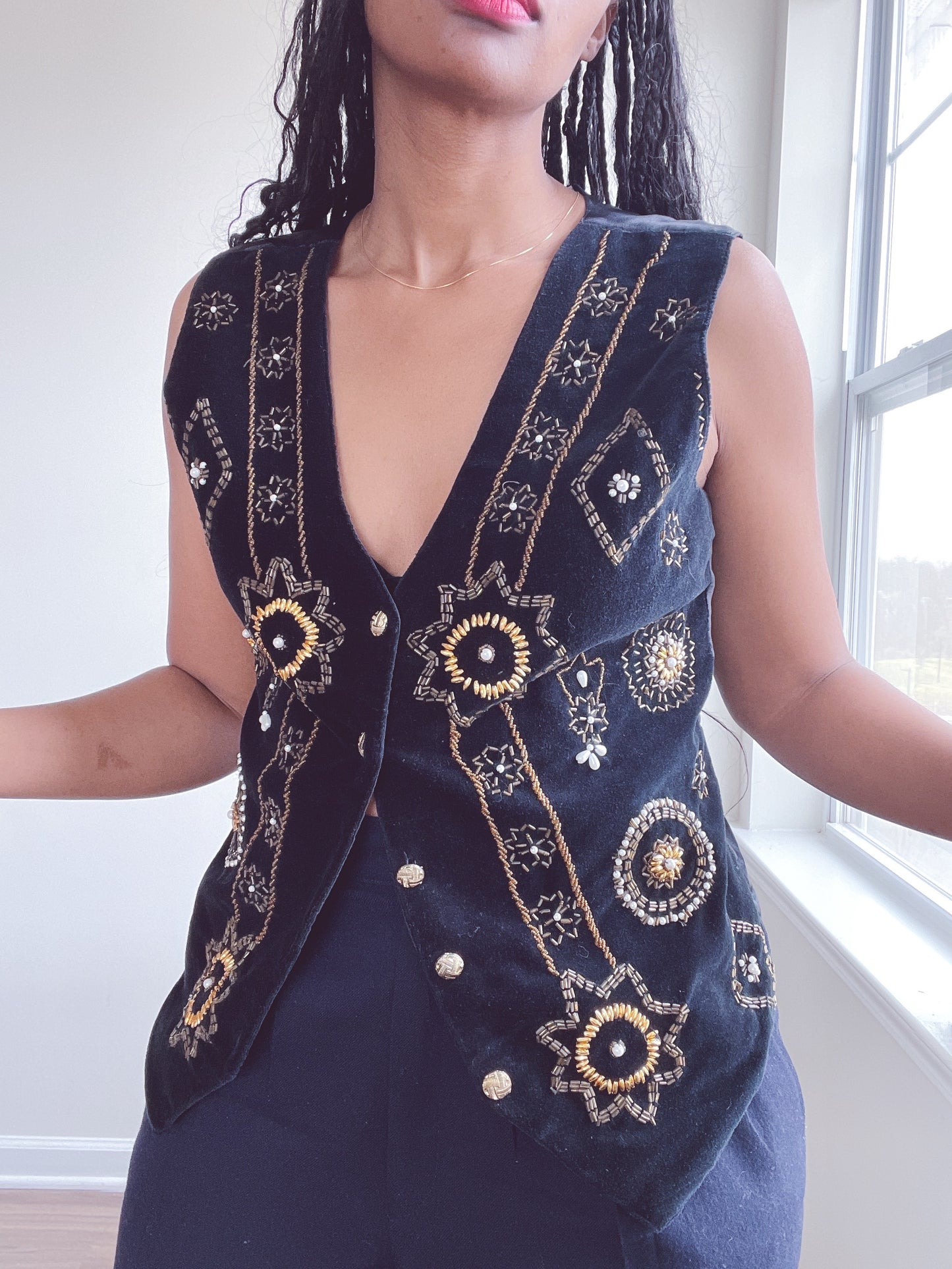 Velvet Beaded Embroidered Vest