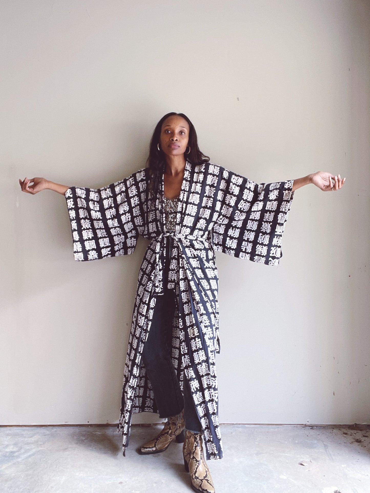 Vintage Monochrome Kimono Robe