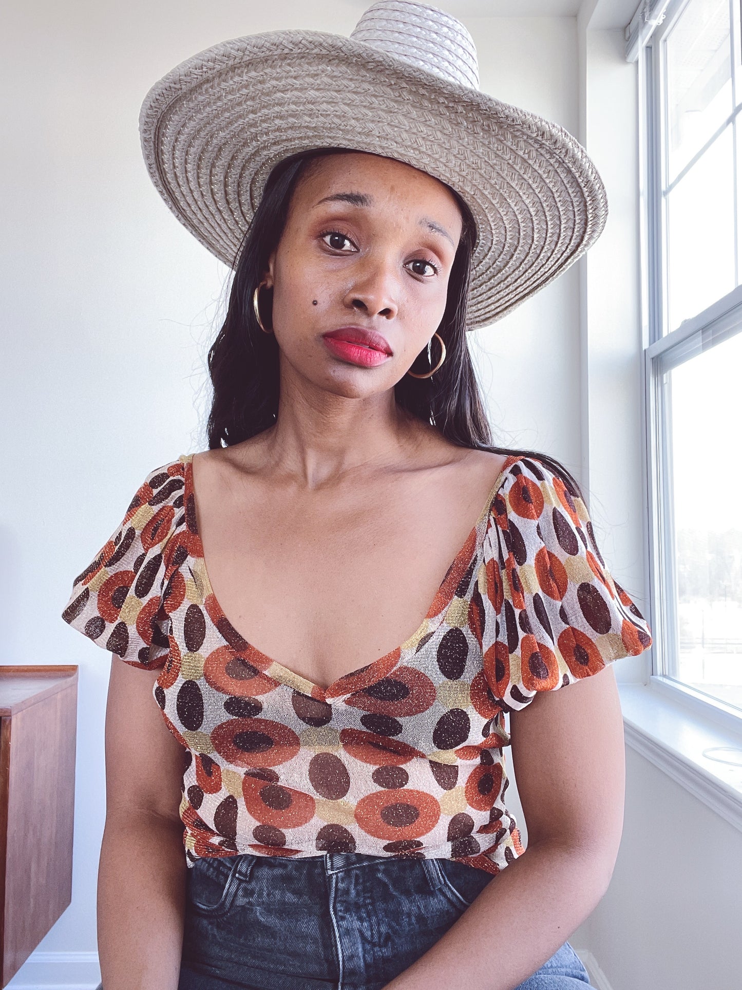 70s Psychedelic Scoop Neck Blouse