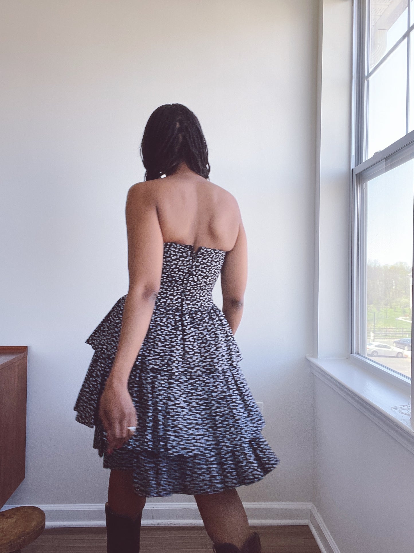 Mondi 80s Strapless Cocktail Tiered Cotton Dress