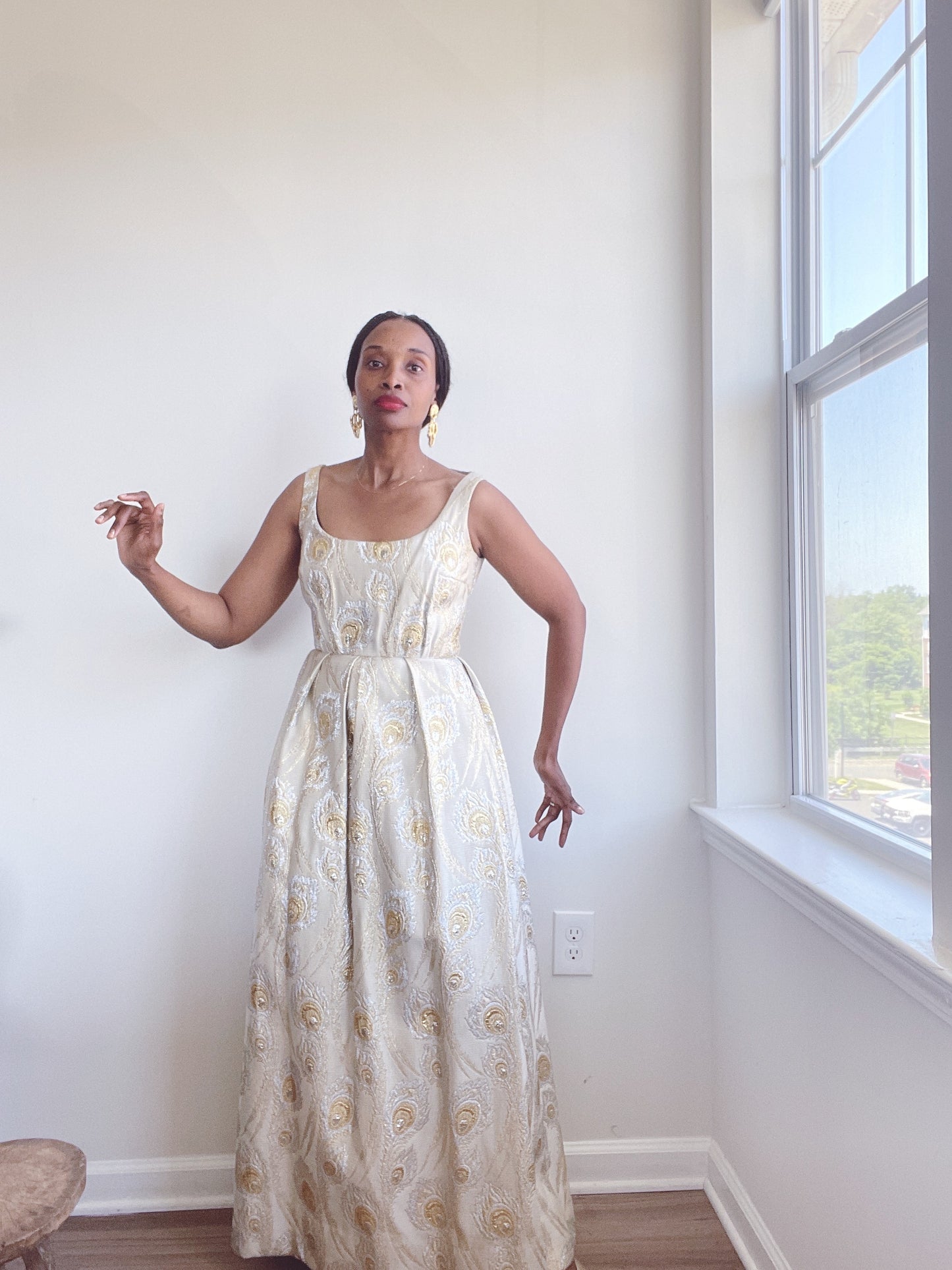 Ceil Chapman Lamé Dress Gold Silver