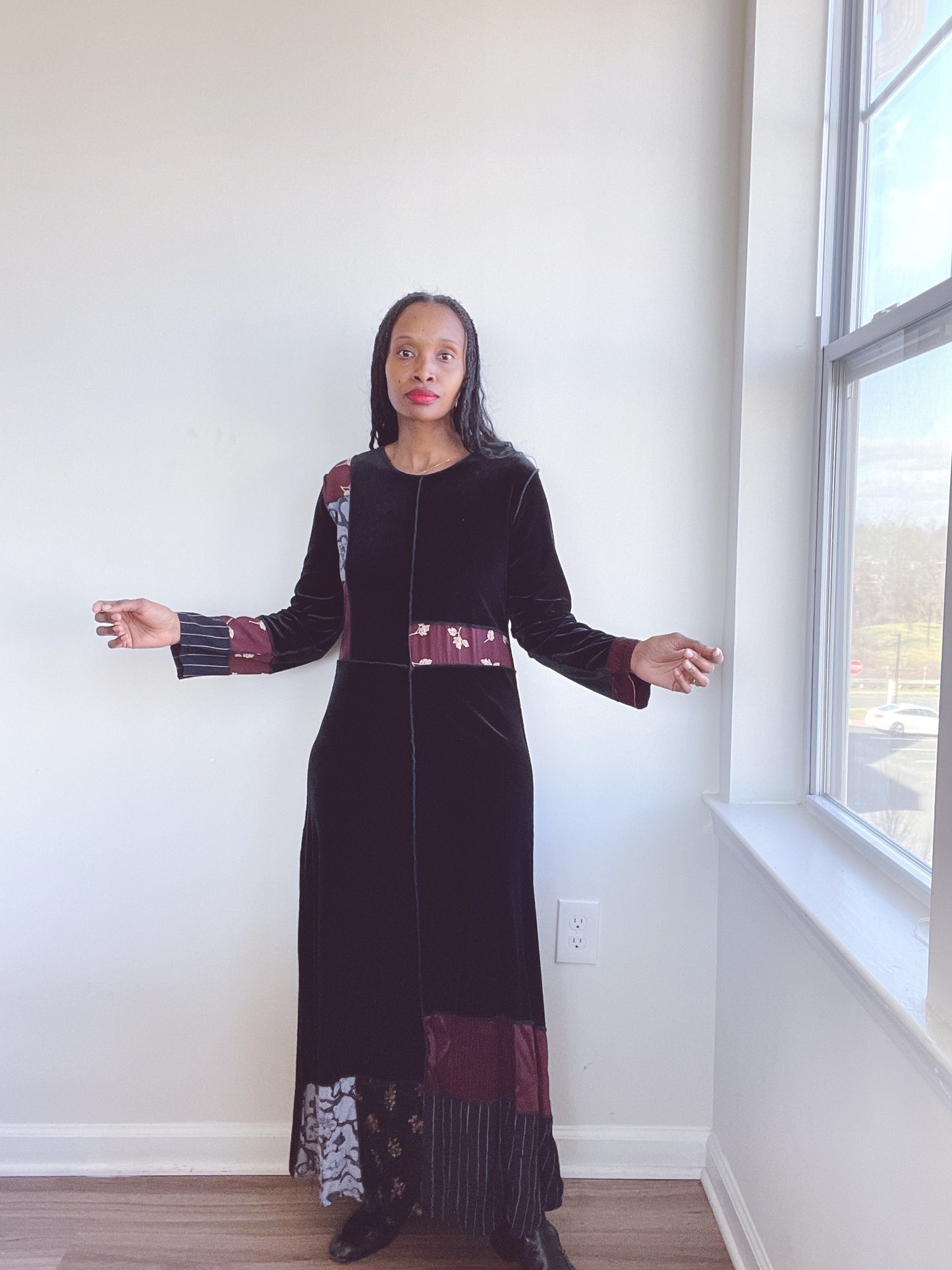 Patchwork Velvet Maxi Dress