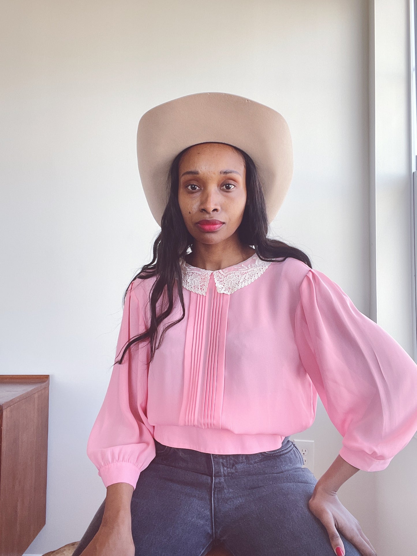 Vintage Pink Lace Blouse