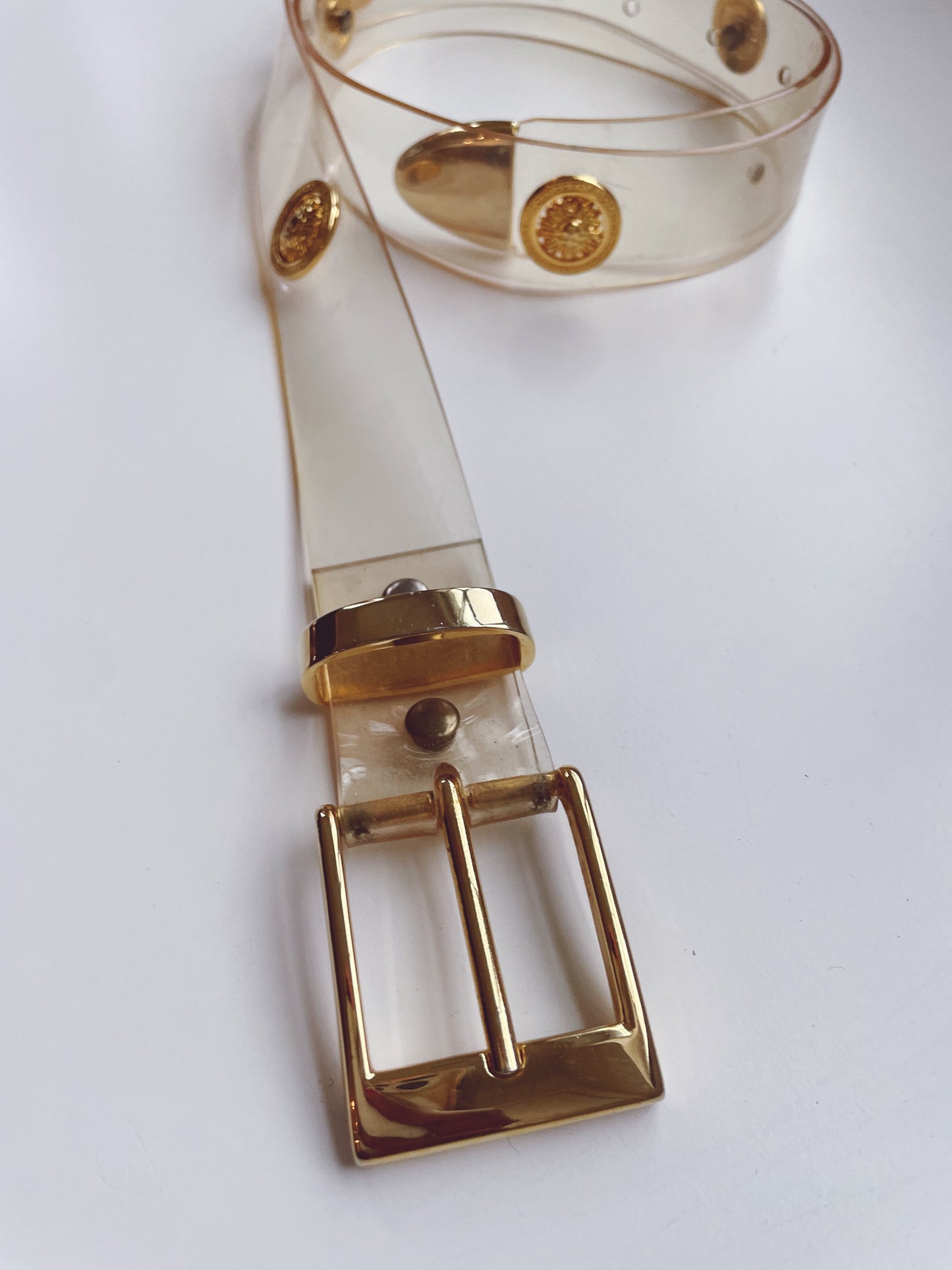 80s Gold Medallion Clear Belt