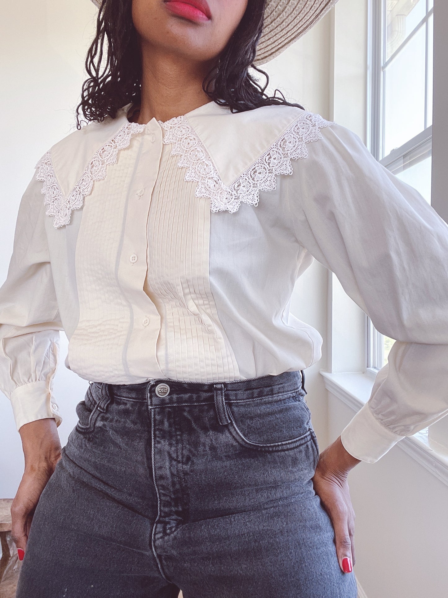 Ivory Pilgrim Lace Trim Blouse