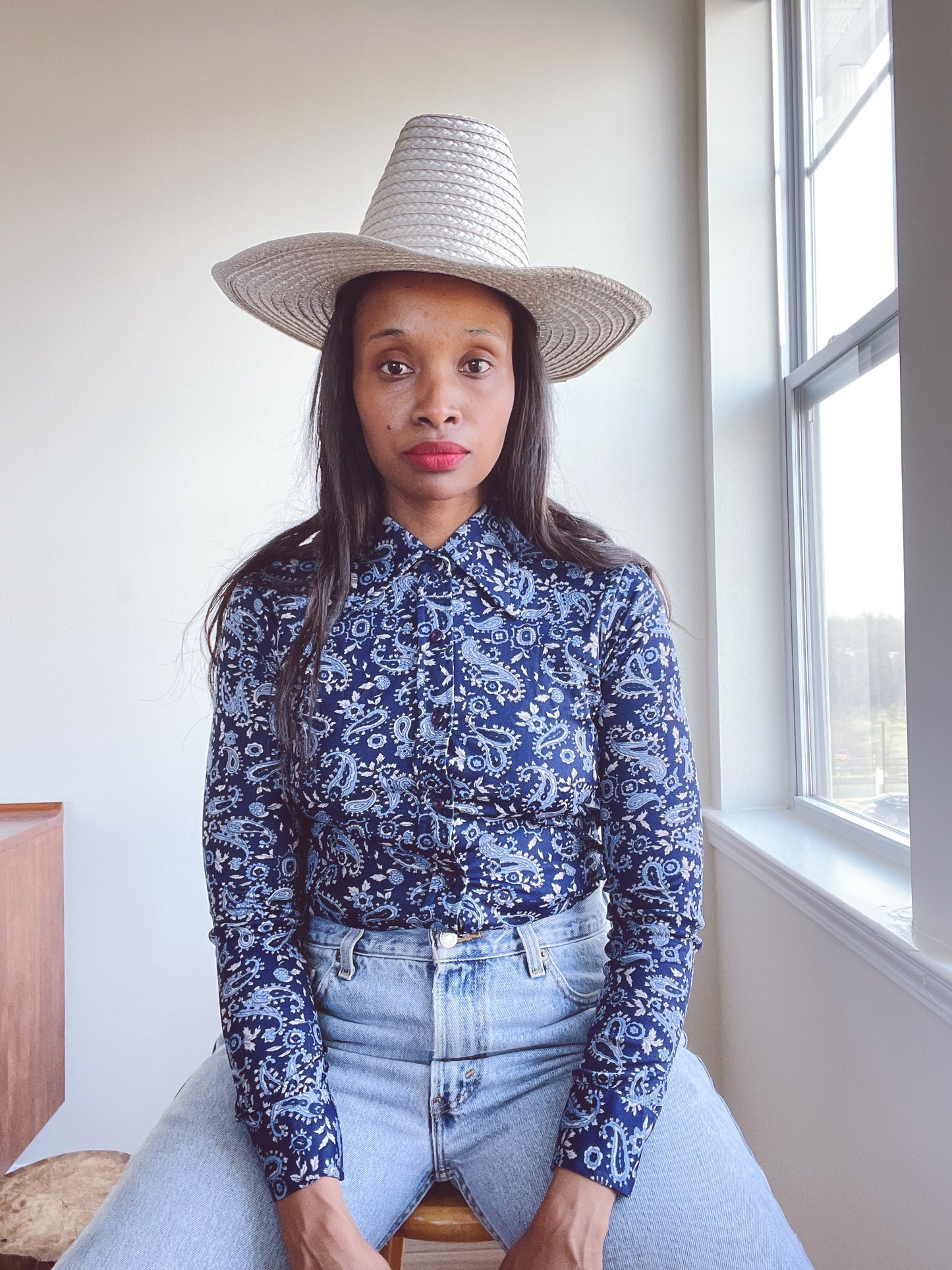 Vintage Blue 70s Print Blouse
