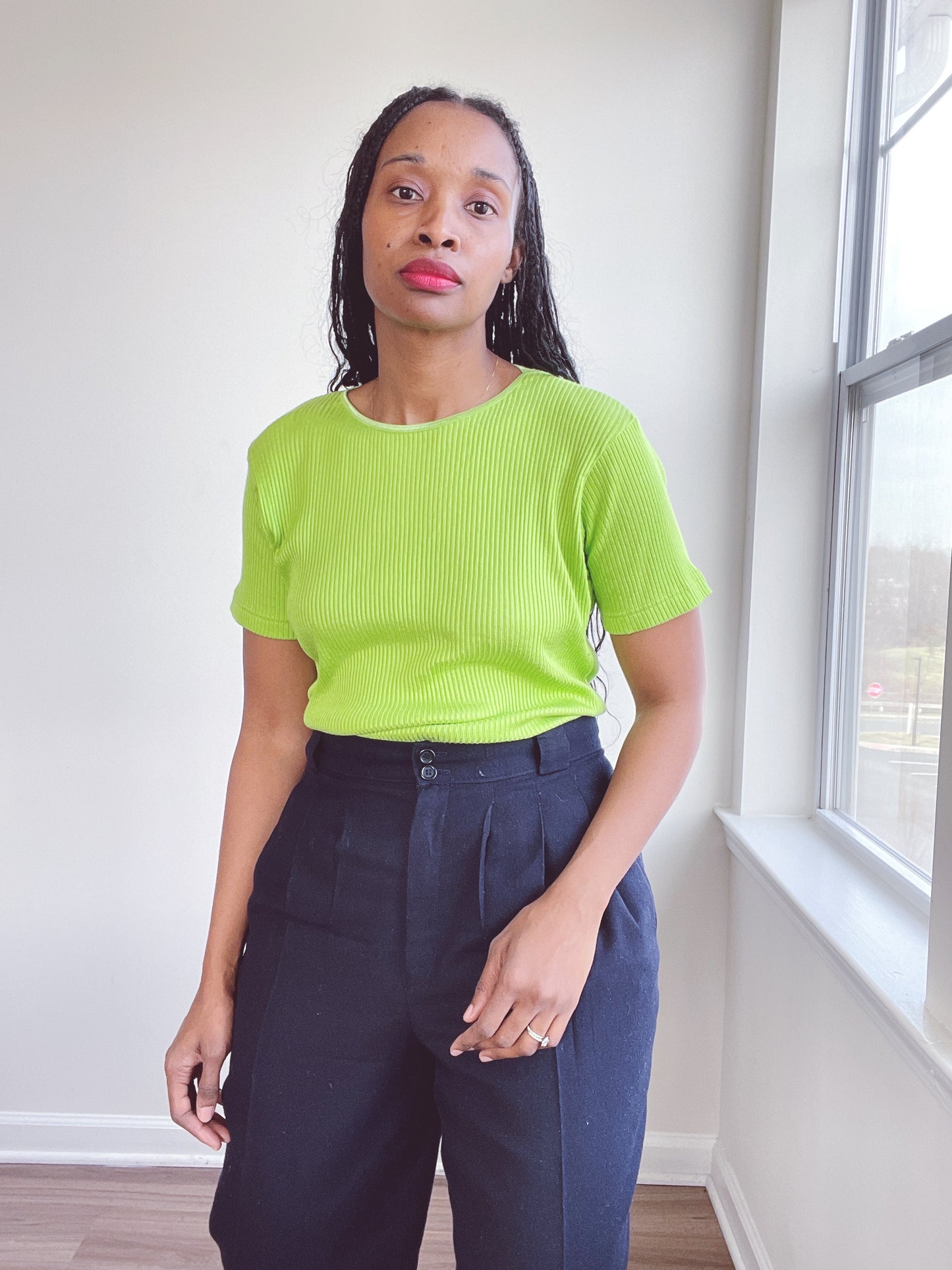 Acid Green Ribbed T-Shirt