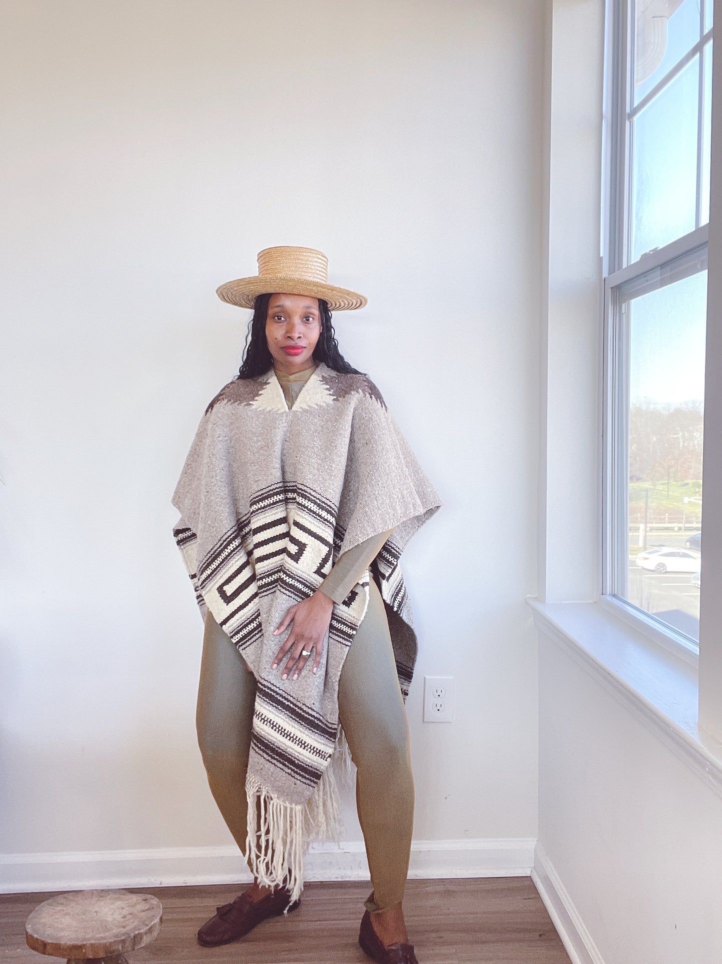 Vintage Woven Poncho Duster Cape Jacket