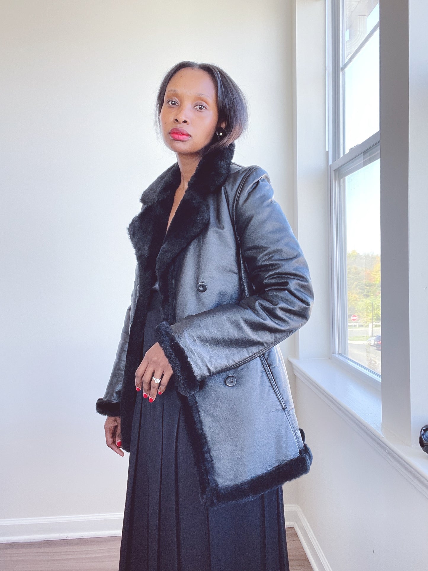 Black 70s Leather Coat