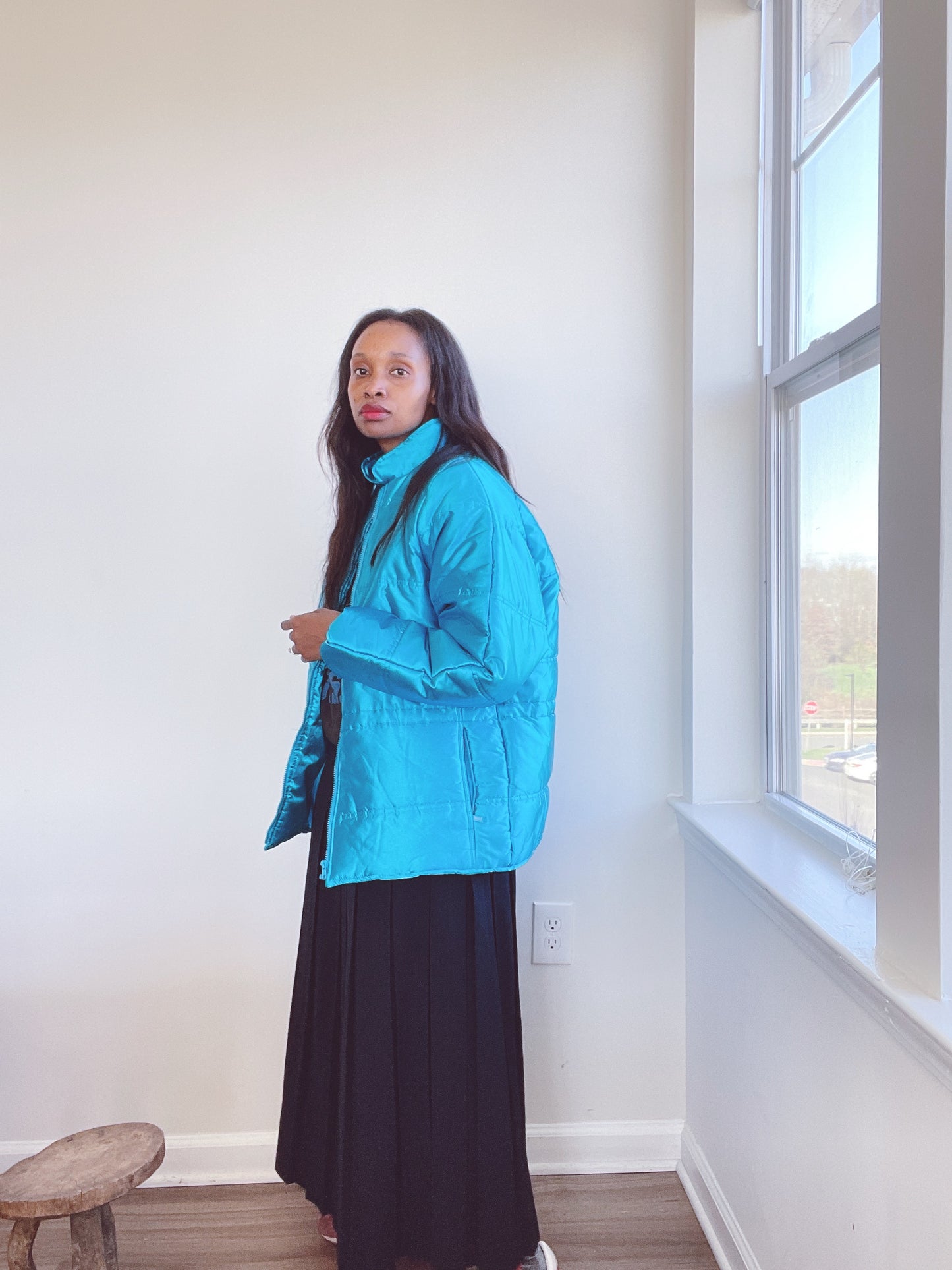 Metallic Quilted Blue Vintage Bomber Jacket