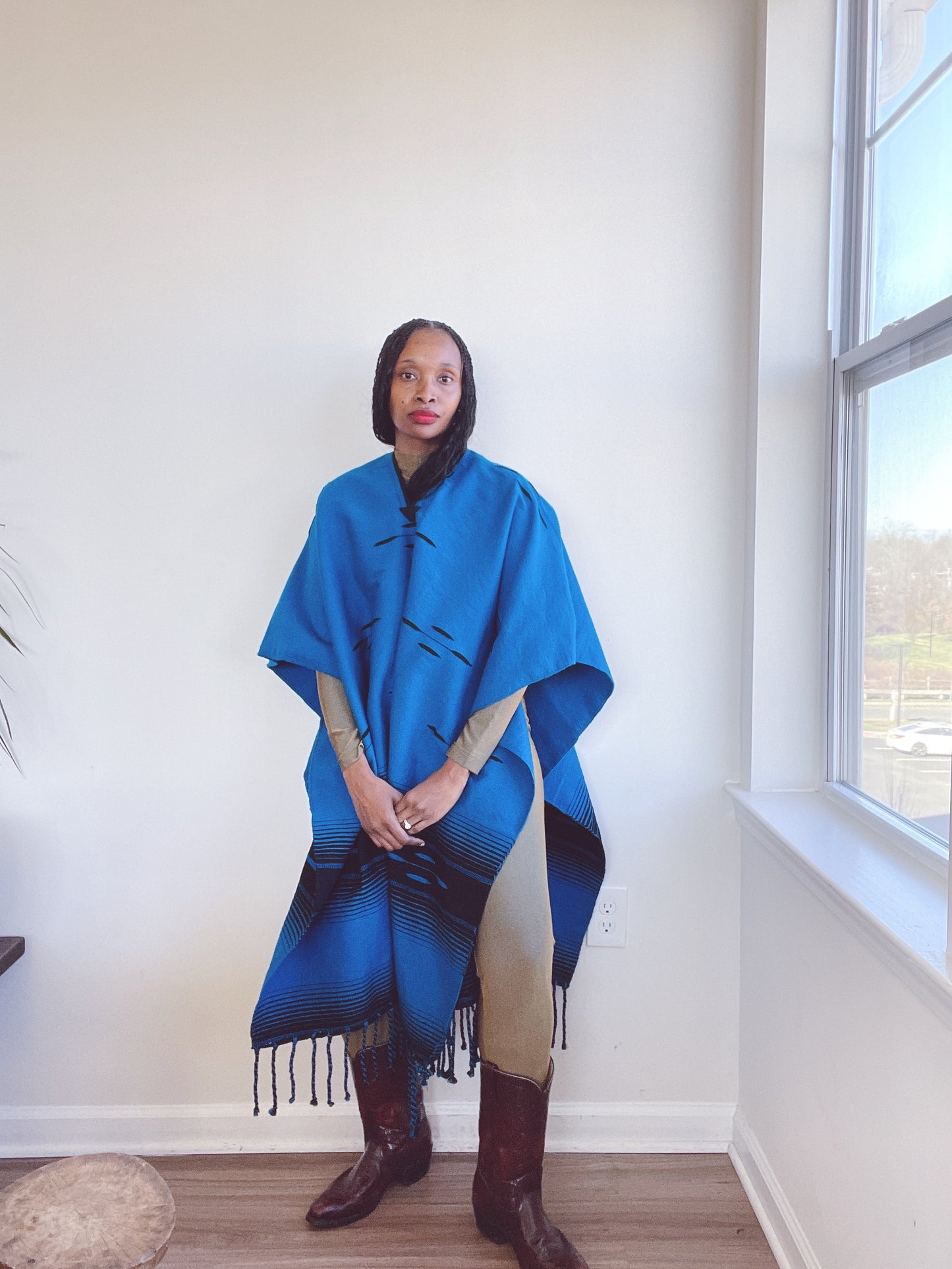 Vintage Woven Poncho Duster Cape Jacket