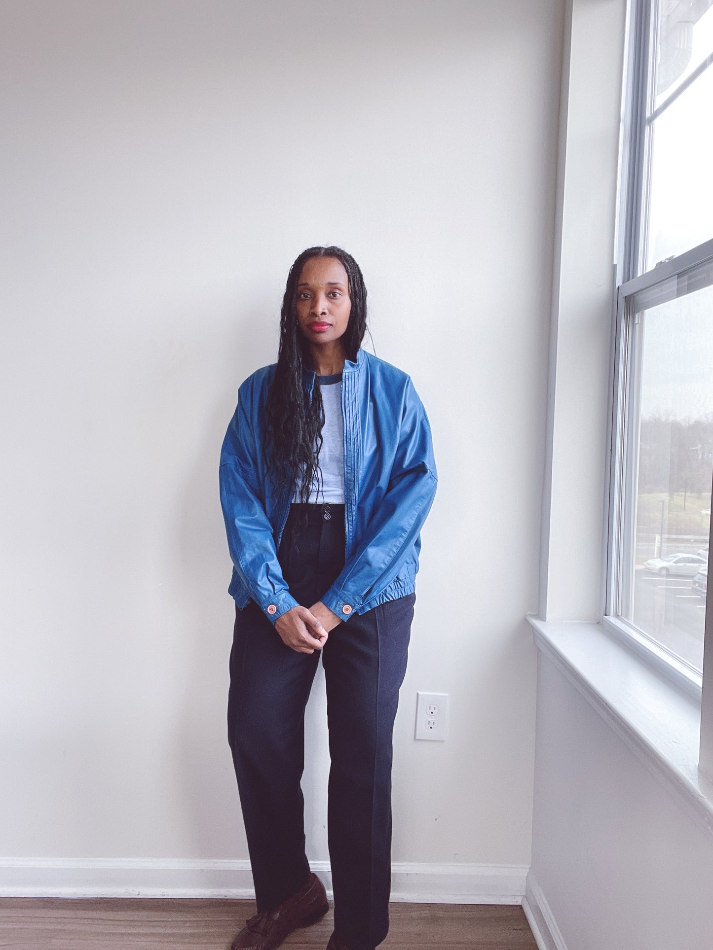 Blue Leather Jacket Vintage Bergdorf Goodman