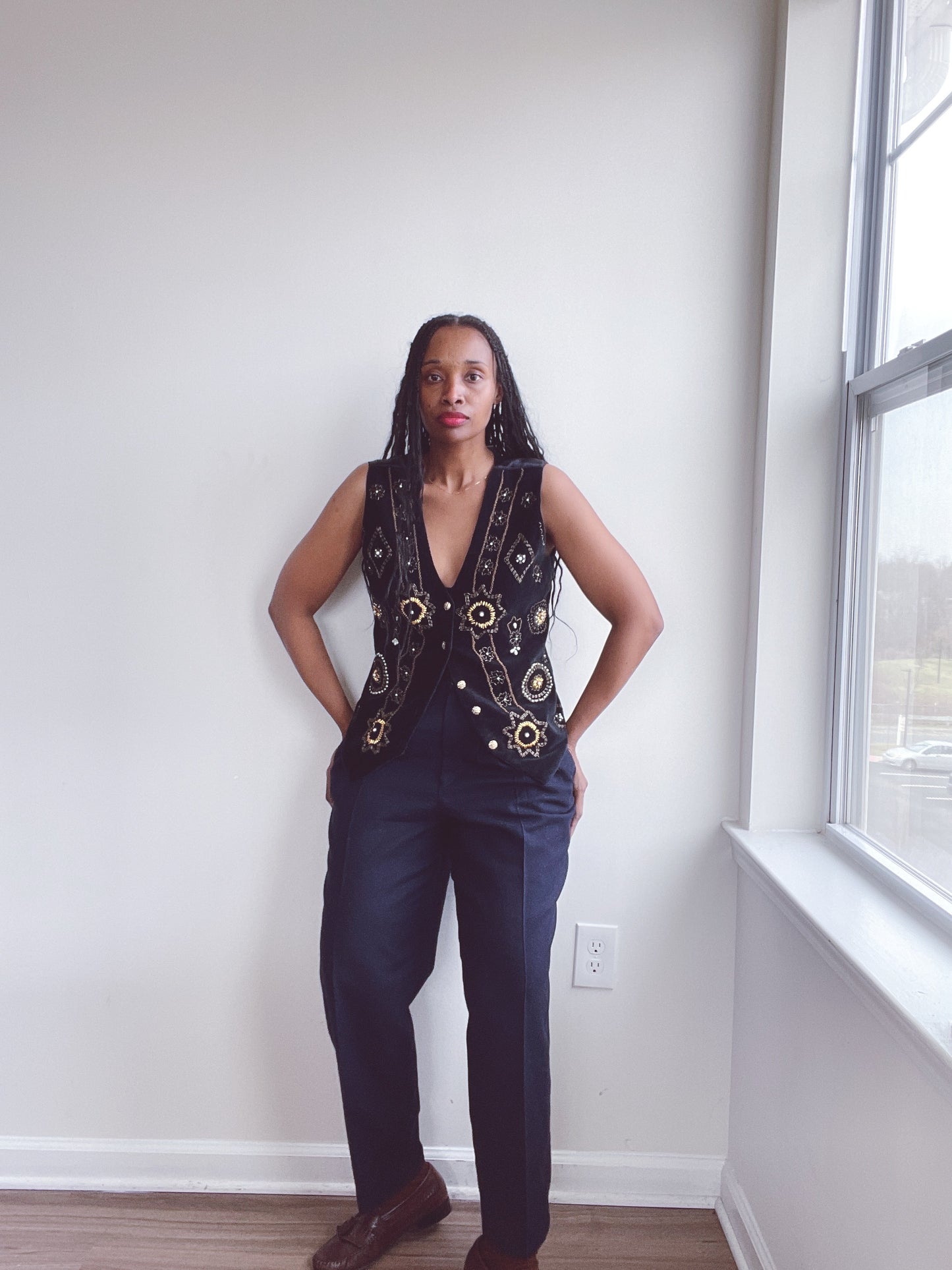 Velvet Beaded Embroidered Vest